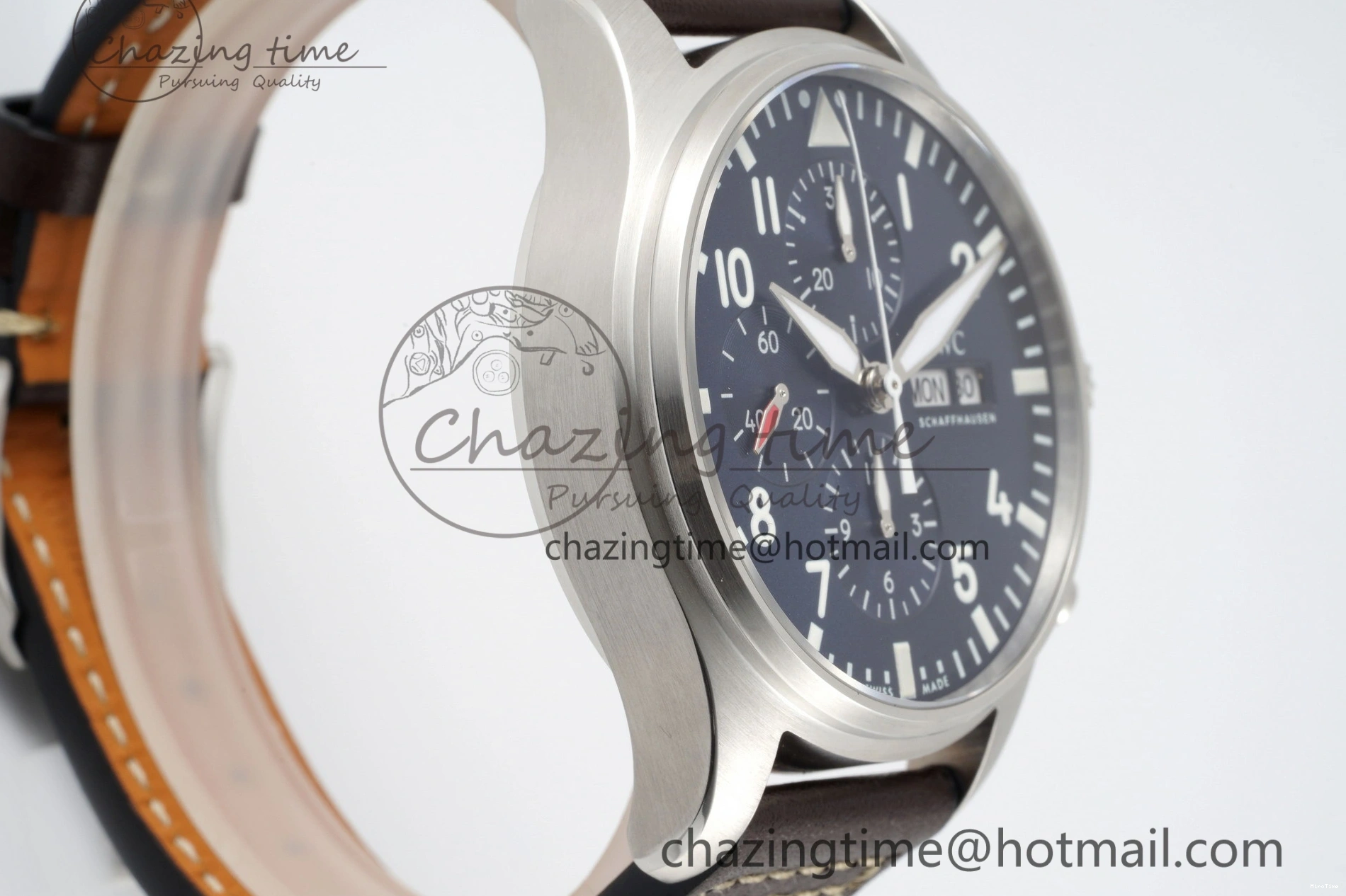 MIROTIME 0323 Pilot Chrono SS AZF 1:1 Best Edition Blue Dial on Brown Leather Strap A TimelessDesign 7060